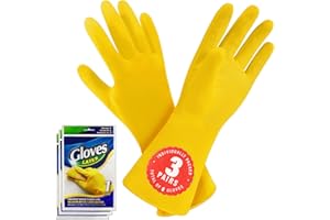 SteadMax Latex Cleaning Gloves (3 Pair), Reusable Rubber Dishwashing Gloves, Waterproof Household Kitchen Glove, Non-Slip Protective Washing Up Mitt, Yellow (Small, 3 Pack)