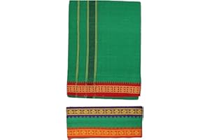 Stylesindia Men's Cotton Colored Single Layer Thalapathy Dhoti with Angavastram (Towel)