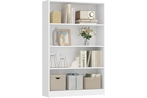 VASAGLE 4 Tier Bookcase with Adjustable Shelves, Children's Bookshelf and Storage Unit for Study Home Office, 80 x 24 x 121 cm, White LBC108T14