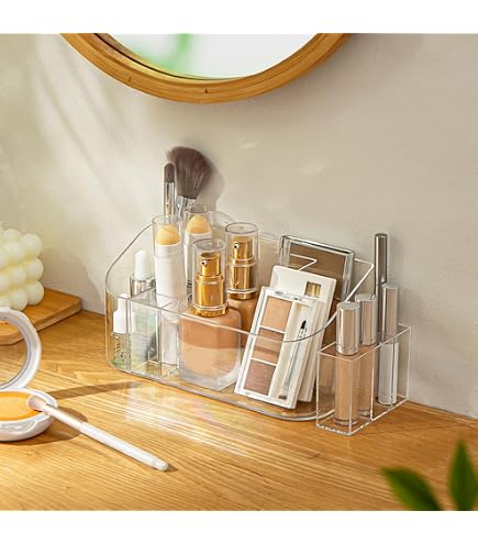 Organisateur Maquillage BELLE VOUS - Lot De 2 Bacs 8 Compartiments Transparents | Range Cosmétiques & Toilette