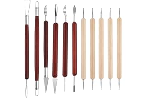 TIESOME 11 Stück Modellierwerkzeug Töpferset, Töpfer Set Aus Ton, Doppelköpfige Polymer Ton Werkzeuge Mit Holzgriffen Schnitzen Formen Und Modellieren Von Lufttrocknendem Für Erwachsene Anfänger
