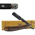 Haryali London Cut Throat Razor - Professional Cut Throat Razor Kit with Blades - Wooden Straight Edge Cut Throat Razor – Leather Pouch as a Protective Case – Sustainable Throat Cut Razor (Dark Wood)
