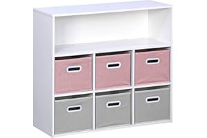 sweeek - Mueble de almacenaje para niños con 7 Compartimentos y 3 cestas Rosas y 3 cestas Grises