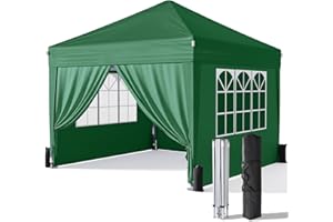 Driftalia Gazebo with Sides 3m x 3m, Waterproof Pop Up Gazebo with 4 Sandbags and Carry Bag for Parties, Camping, Commercial Events - Dark Green