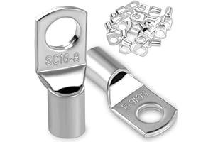 DAWENUR 20 Pièces 16mm² Cosses Tubulaires M8 Cosses Annulaires, Cosses à Sertir a Oeil à Anneau, Œillet en Cuivre Étamé Cosse à Sertir pour Câble Électrique