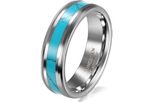 JewelryWe Schmuck Wolframcarbid Herren-Ring Damen-Ring Synthetische Türkis Inlay 6/8mm Breite Bandring Eheringe Verlobungsringe Hochzeit Band Ring Größe 52 bis 78