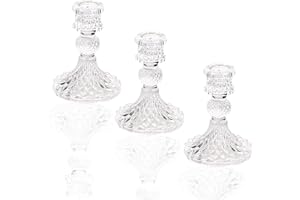 ENJINKAIL Glass Candle Holder - Taper Candlestick Holders, Decorative Candle Sticks Set of 3, for Formal Events, Wedding, Church, Table Centerpiece Decoration