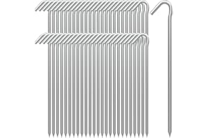 AAGUT Tent Stakes Metal Garden Edging Fence Hooks Yard Camping Stake Heavy Duty Galvanized 9 Inch 6 Gauge Tent Pegs for Tarp, Inflatable, Outdoor Christmas Decorations, 50 Pack