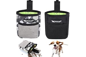 Lanjue 2 Pieces Small Dog Treat Bags, Black and Camouflage Color Dog Treat Pouch with Waist Belt Clip 600D Oxford Cloth Dog Walking Bag Treat Pouch for Dog Training