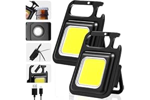 RUGTOL Mała latarka, 1000 lumenów, jasna, ładowalna latarka, mini latarka COB z 3 trybami światła, przenośna lampka kieszonkowa ze składanym uchwytem, otwieracz do butelek i podstawa magnesowa do chodzenia