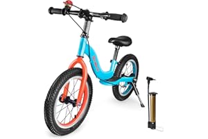 I BUY IT 14/16 inch Balance Bike for 3 4 5 6 Year Old Boys Girls, Adjustable Kids Balance Bike with Brake and Kickstand, No Padel Toddler Training Bicycle with Rubber Air Tyres, Footrest
