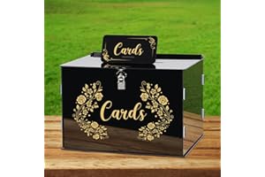 HXEZOC Black Acrylic Wedding Card Box Card Boxes with Lock and Card Sign, Gift Card Box Money Box Holder for Wedding Reception Anniversary Birthday Party Baby Shower Graduation (12.2 x 9.3 x 8.3 Inch)