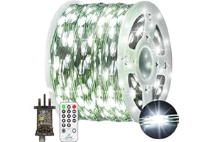 JXLEDAYY 50 M 500 LED Christmas Tree Lights Outdoor Fairy Lights Plug in Green Copper Wire String Lights Waterproof with Remote Timer 8 Modes Memory for Bush Branch Plants Garden Decoration Cool White