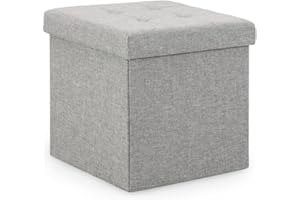 Honeypot Azura Ottoman Storage Box, Folding Toy Chest and Footstool with Lid Grey Linen Fabric, Bed End Hallway and Shoe Bench with Padded Seat (Light Grey, 38x38x38 cm)