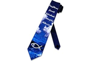 Steven Harris Bible Verse Ties Mens Jesus Fish Necktie Religious Tie for Men Christian Symbol Necktie, Navy, One size