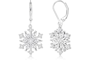 Milacolato 925 Sterling Silver Snowflake Drop Earrings for Women 18K White Gold Plated Leverback Dangle Christmas Snowflake Earrings High Polished Silver Dangle Drop Earrings