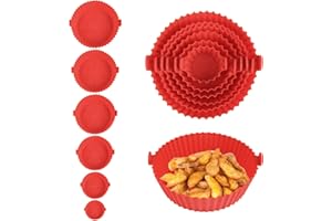 BUYSOW Teglia Silicone per Friggitrice ad Aria, 6 Pezzi Accessori Friggitrice ad Aria, Teglia Cestino Pentola Friggitrici Adaria Stampi Applicabile con Airfryer Princess COSORI Xiaomi Ninja (Rosso)