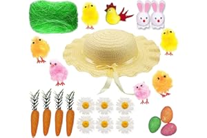 Ari & Deb Easter Bonnet Hat and Decorations Kit - Make Your Own Complete Easter Craft Kit - Hat with Multi Colour Chicks Daisies Flowers Bunnies Carrots Grass glitery eggs Easter Parade Arts Crafts.