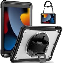 Gerutek Coque pour iPad Air 5/Air 4/iPad Pro 11 (2022/2021/2020) Protection d'écran, Étui Antichoc Robuste avec Support Pivotant, Arrière transparente, Dragonne et Dandoulière Réglable/Amovibles, Noir