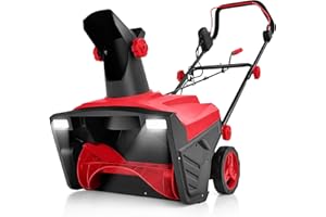 GYMAX Déneigeuse Électrique Manuelle, 2 Lumières LED, Fraise à Neige 15 A 500 mm, Goulotte Rotative à 180°, Distance de Projection 9 m, pour Porte de Jardin (Rouge)