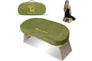 MONK & LLAMA Meditation Bench - Kneeling Bamboo Bench with Foldable Legs & Cushion — Kneeling Stool Ergonomic Bamboo Yoga Bench for Extended