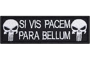 Écusson tête de mort : "Si vis pacem para bellum" | Patch biker à coudre/thermocoller | Appliqué pour les motards à utiliser sur tous les tissus | 95x30mm