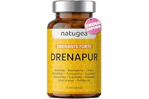 NATUGEA DRENANTE. Bromelina forte drenante 2500 GDU. Detox e Diuretico contro la Ritenzione Idrica, cellullite e gambe. DRENAPUR® 11 Attivi in 120 cps Vegetali