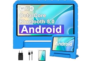 BIEGEDY Tablet para Niños 7 Pulgadas, Niños Tablet Android,10GB RAM + 64GB ROM/TF 512GB, Octa Core 1.8GHz | Kids Educativos | Control Parental | 5G WiFi 6 | Cámara Dual | BT5.0,con Funda EVA Azul