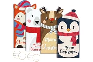 WAVEJOE Lot de 72 cartes cadeau de Noël avec motifs holographiques, 24 cartes, 24 enveloppes, 24 autocollants