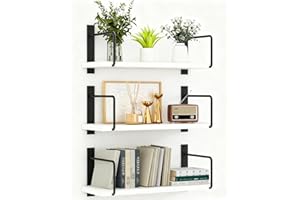 TRAYINDALY Floating Shelves for Wall Set of 3, Rustic Wood Wall Shelf for Room Decor, Multi-Functional Storage & Organiser for Bedroom, Bathroom, Living Room, Kitchen, Office（White）