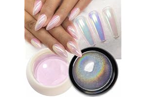 GZMAYUEN Polvo Cromo para Uñas Efecto Espejo Purpurina uñas Polvo Holográfico Rosa Aurora Perla Sirena Polvo Pigmento Uñas 2 Colors