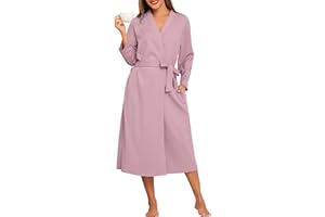 Lovasy Womens Waffle Dressing Gowns Cotton Lightweight Kimono Robes Long Bath Robes Spa Hotel Loungewear S-2XL