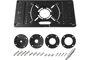 LYHLYA Aluminium Router Table Insert Plate Table for Woodworking Benches Router Plate Wood Tools Milling Trimming Machine with 4 Rings (Black)
