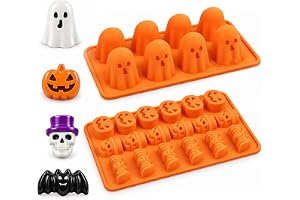 Set med 2 silikonformar för Halloween – för choklad och bakning | Med motiv av pumpor, dödskallar, fladdermöss och spöken – perfekt för choklad, godis, gelé, isbitar