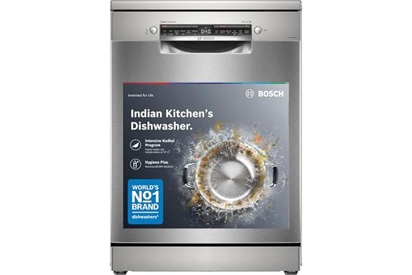 Bosch 15 Place Setting Free Standing Dishwasher for Indian Utensils, Intensive Kadhai Program, Home Connect WiFi, Inbuilt Hea