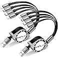 MINLU Multi Charger Cord 4A [2Pack/4Ft] 4 in 1 Retractable USB Cable Fast Charging Cable with 2 * IP/Type C/Micro USB Ports for Phone 13 12 11 Xs Xr X 8 7/Tablets/Samsung Galaxy/HTC/Sony/LG/PS4/Huawei