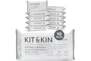 Kit & Kin Premium Eco Baby Wipes, 600 Wet Wipes (10 packs) | Biodegradable Plastic-Free & Super Soft | 99% Water | Hypoallergenic & Dermatologist Approved | No Perfumes | New & Improved Formula