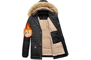 FemiChic Chaqueta Hombre Invierno Abrigo Cálido Forro Polar Parka Gruesa Cazadora Capucha Pelo Sintético Desmontable Casaca Termica Chaquetón Lana Chamarra Trekking Jacket Con multibolsillos