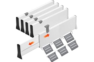 GUHAOOL Schubladentrenner Verstellbar,4er-Set Schubladenteiler Organizers mit Trennstegen(37,5-54cm, 10cm Hoch), Gefedert, Kleiderschrank Schubladen Ordnungssystem für Schlafzimmer,Kommode,Küche,Büro
