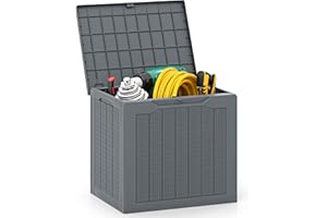 HOMASIS Baule da Esterno Impermeabile da 96L, Cassapanca Contenitore da Esterno con Coperchio e Texture Intrecciata in Rattan, Organizzatore per Patio, Giardino, Piscina, Terrazza (Grigio)