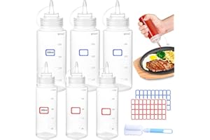 YIYICO Squeeze butelka dozująca z nakrętkami, 240 ml/500 ml, 6 sztuk, bez BPA, do kapanego ciasta, keczupu, pikantnych butelek z oliwą z oliwek