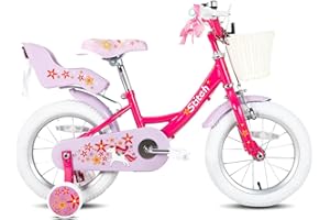 STITCH Unicorn 12/14/16/18 Inch Girls Bike for 2-9 Years Old Kids, 12/14/16/18 Inch Gilrs Bike with Stabilisers & Doll Seat& Basket & hand brakes