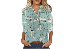 SHZFGUI T-Shirt Femmes Tendance Imprimée T Shirt Souple Comfy Été Col Ron Chemise Femme Coton Manche 3/4 Sport