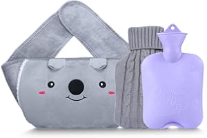 URMI Hot Water Bottle with 2 Pack Waist Cover, Warm Water Bag Rubber Winter Hot Water Pouch with Soft Plush Hand Waist Warmer Cover Hot Water Bag Baby Product (Grey with Cover)