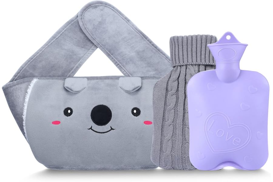 Hot Water Bottle with 2 Pack Waist Cover, Warm Water Bag Rubber Winter Hot Water Pouch with Soft Plush Hand Waist Warmer Cover Hot Water Bag Baby Product (Grey with Cover)