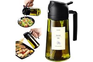 TrendPlain Spruzzino Olio per Friggitrice Aria 470ml, Dosatore Olio 2 in 1, Oliera Spray per Cucina, Insalata e Aceto, Accessori Cucina con Etichette e Protezione dalla Luce - Nero