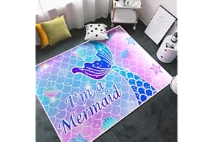 KOSSMJX Lovely Mermaid Area Rug for Girls Ultra Soft Cartoon Mermaid Rugs for Girls Bedroom Bathroom Home Living Room Cute Mermaid Kids Nursery Doormat Flannel Mermaid Carpets Floor Sofa Mat, 2'5''×4'