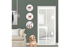 AHYDFSR Moustiquaire Porte Magnétique 90x210cm,porte moustiquaire, Rideau de Porte Antimoustique,Rideau Anti Mouche Porte Moustiquaire de Porte Fermeture Automatique pour Enfants et Animaux de Compagnie,Blanc