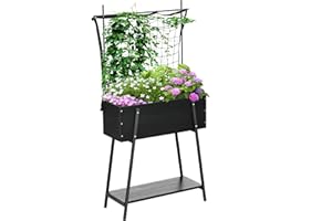Outsunny Jardinière sur Pieds avec étagère inférieure et Treillis Filet pour Plantes et Fleurs - dim. 89L x 34l x 168H cm - Bois et métal - Noir
