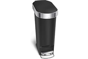 simplehuman CW1390 Cubo Estrecho con Pedal y Borde para Bolsa, Cubo de Basura Cocina, Negro plástico, 40 L